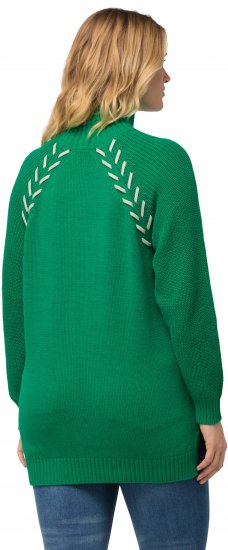 Ulla Popken Contrast Braid Turtleneck Sweater Emerald Green - Puloverji & jopice - 
