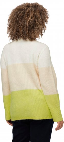 Ulla Popken Block Stripe Long Sleeve V-Neck Sweater Lime Green - Puloverji & jopice - 
