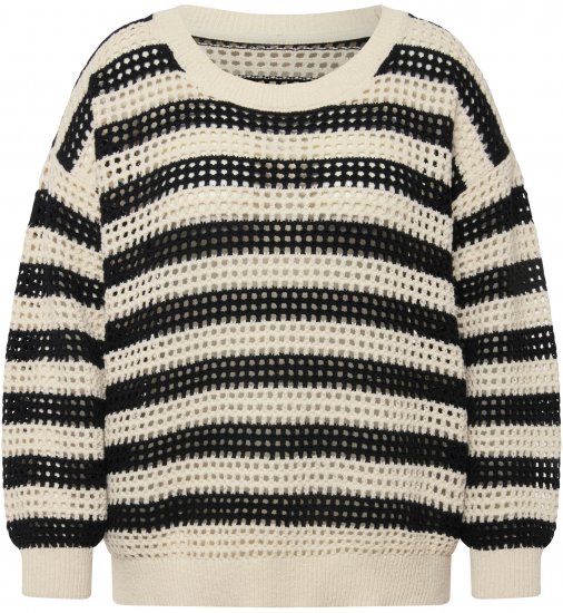 Ulla Popken Striped Long Sleeve Crocheted Sweater Vanilla - Puloverji & jopice - 