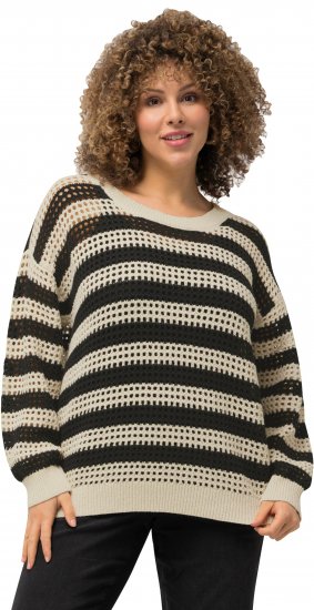 Ulla Popken Striped Long Sleeve Crocheted Sweater Vanilla - Puloverji & jopice - 