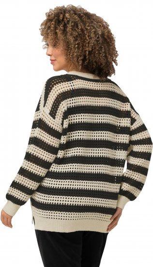 Ulla Popken Striped Long Sleeve Crocheted Sweater Vanilla - Puloverji & jopice - 