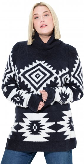 Ulla Popken Aztec-Inspired Long Sleeve Turtleneck Sweater Navy - Puloverji & jopice - 