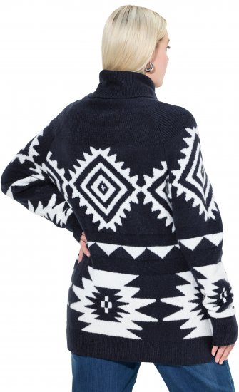 Ulla Popken Aztec-Inspired Long Sleeve Turtleneck Sweater Navy - Puloverji & jopice - 