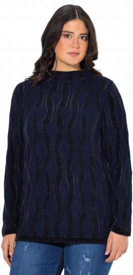 Ulla Popken Openwork Chenille Sweater Navy - Puloverji & jopice - 