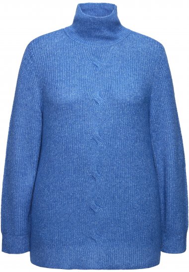 Ulla Popken Cable Knit Long Sleeve Turtleneck Sweater Teal Blue - Puloverji & jopice - 