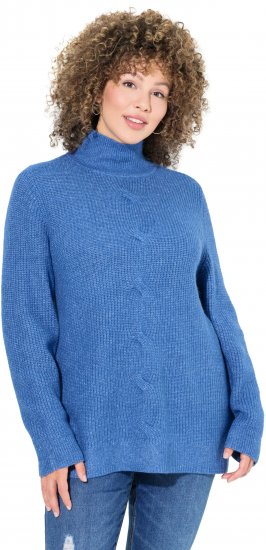 Ulla Popken Cable Knit Long Sleeve Turtleneck Sweater Teal Blue - Puloverji & jopice - 