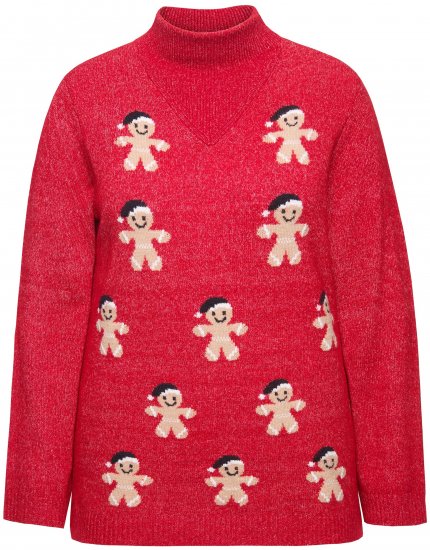 Ulla Popken Gingerbread Men Sweater Salsa Red - Puloverji & jopice - 