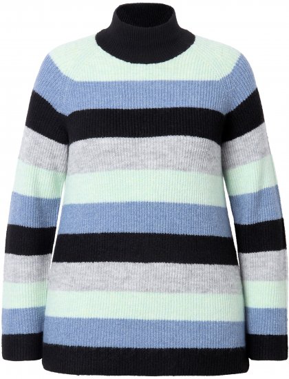Ulla Popken Chunky Striped Turtleneck Sweater Mint Green - Puloverji & jopice - 