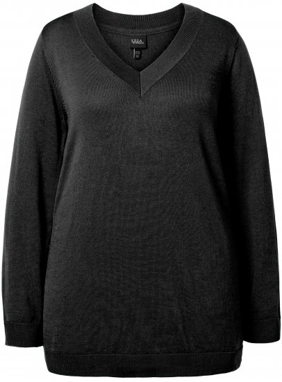 Ulla Popken Casual V-Neck Long Sleeve Sweater Black - Puloverji & jopice - 