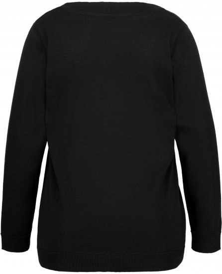 Ulla Popken Casual V-Neck Long Sleeve Sweater Black - Puloverji & jopice - 