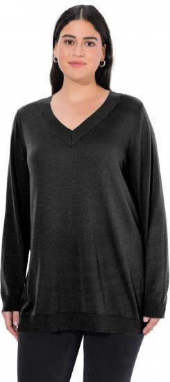 Ulla Popken Soft Fine Knit Pullover V-Neck Sweatshirt Black - Puloverji & jopice - 