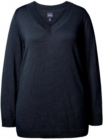 Ulla Popken Soft Fine Knit Pullover V-Neck Sweatshirt Marine - Puloverji & jopice - 