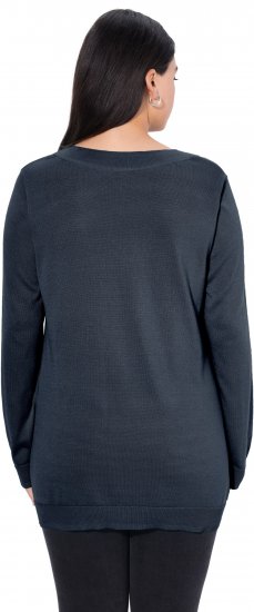 Ulla Popken Casual V-Neck Long Sleeve Sweater Navy Blue - Puloverji & jopice - 