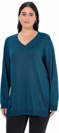 Ulla Popken Casual V-Neck Long Sleeve Sweater Cerulean - Puloverji & jopice - 