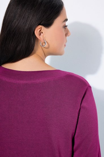Ulla Popken Soft Fine Knit Pullover V-Neck Sweatshirt Dark Lilac - Puloverji & jopice - Udobni puloverji in pletenine