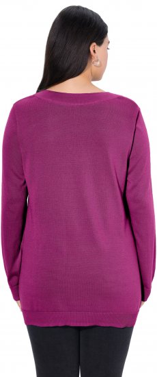 Ulla Popken Soft Fine Knit Pullover V-Neck Sweatshirt Dark Lilac - Puloverji & jopice - 