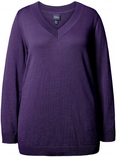 Ulla Popken Casual V-Neck Long Sleeve Sweater Deep Violet - Puloverji & jopice - 