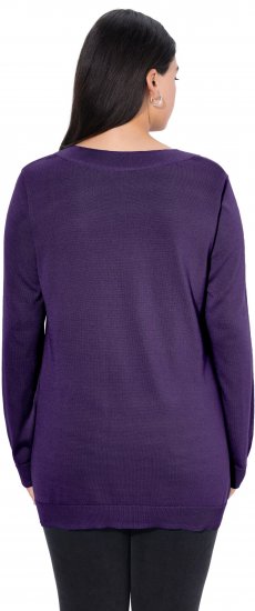 Ulla Popken Soft Fine Knit Pullover V-Neck Sweatshirt Deep Violet - Puloverji & jopice - 