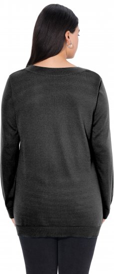 Ulla Popken Casual V-Neck Long Sleeve Sweater Black - Puloverji & jopice - 