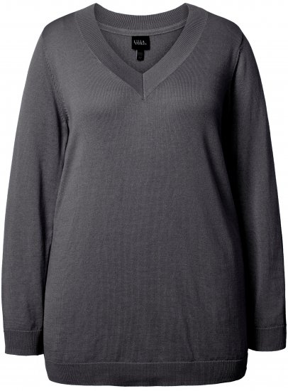 Ulla Popken Casual V-Neck Long Sleeve Sweater Charcoal Grey Melange - Puloverji & jopice - 