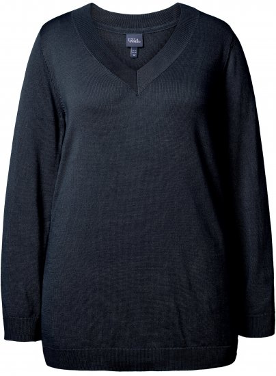 Ulla Popken Casual V-Neck Long Sleeve Sweater Navy Blue - Puloverji & jopice - 