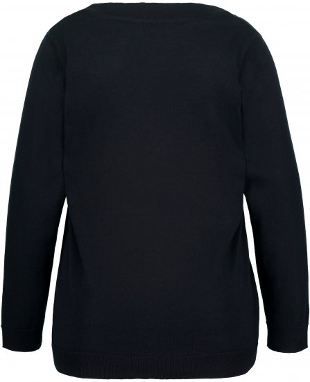 Ulla Popken Casual V-Neck Long Sleeve Sweater Navy Blue - Puloverji & jopice - 
