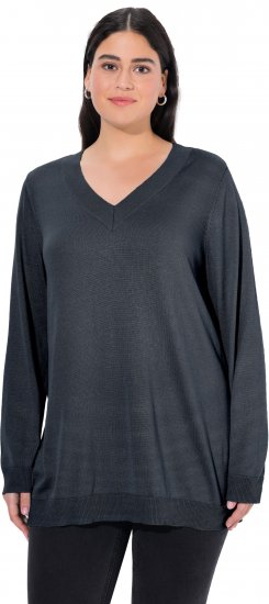 Ulla Popken Casual V-Neck Long Sleeve Sweater Navy Blue - Puloverji & jopice - 