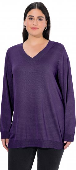 Ulla Popken Casual V-Neck Long Sleeve Sweater Deep Violet - Puloverji & jopice - 