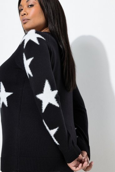 Ulla Popken Glitter Stars Soft Knit Sweater Black - Puloverji & jopice - Udobni puloverji in pletenine