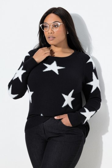 Ulla Popken Glitter Stars Soft Knit Sweater Black - Puloverji & jopice - Udobni puloverji in pletenine