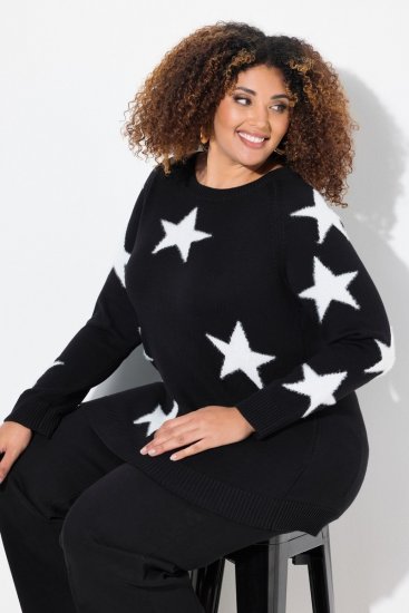 Ulla Popken Glitter Stars Soft Knit Sweater Black - Puloverji & jopice - Udobni puloverji in pletenine