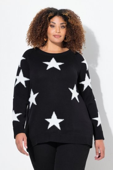 Ulla Popken Glitter Stars Soft Knit Sweater Black - Puloverji & jopice - Udobni puloverji in pletenine