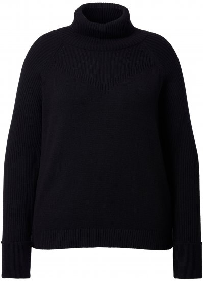 Ulla Popken Turtleneck Sweater with Ribbed Inserts Black - Puloverji & jopice - 