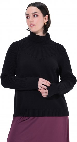 Ulla Popken Turtleneck Sweater with Ribbed Inserts Black - Puloverji & jopice - 