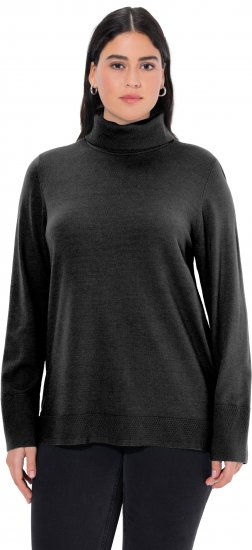 Ulla Popken Turtleneck Ribbed Trim Long Sleeve Sweater Black - Puloverji & jopice - 