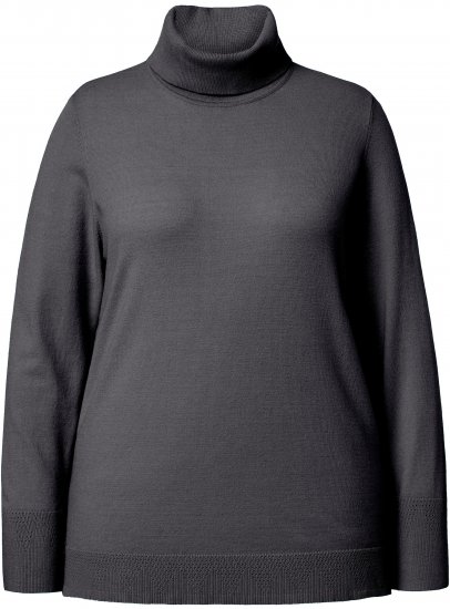 Ulla Popken Turtleneck Ribbed Trim Long Sleeve Sweater Charcoal Grey Melange - Puloverji & jopice - 