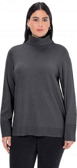 Ulla Popken Turtleneck Ribbed Trim Long Sleeve Sweater Charcoal Grey Melange - Puloverji & jopice - 