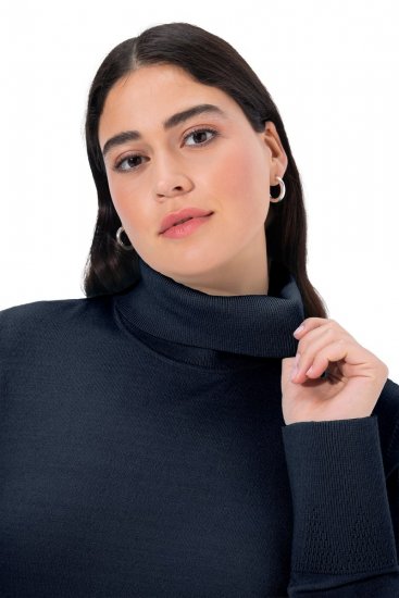 Ulla Popken Turtleneck Ribbed Trim Long Sleeve Sweater Navy - Puloverji & jopice - Udobni puloverji in pletenine