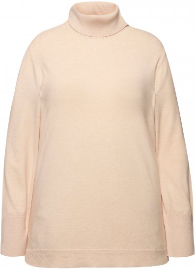 Ulla Popken Turtleneck Ribbed Trim Long Sleeve Sweater Nature Melange - Puloverji & jopice - 
