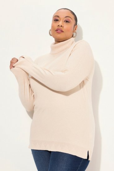 Ulla Popken Turtleneck Ribbed Trim Long Sleeve Sweater Nature Melange - Puloverji & jopice - Udobni puloverji in pletenine
