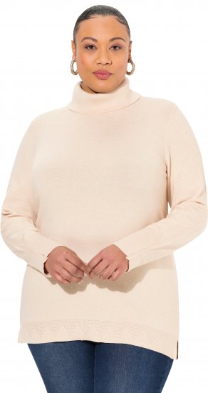 Ulla Popken Turtleneck Ribbed Trim Long Sleeve Sweater Nature Melange - Puloverji & jopice - 