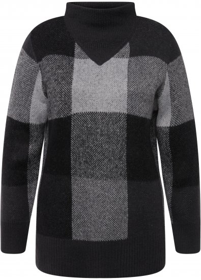 Ulla Popken Grand Check Long Sleeve Sweater Charcoal Grey Melange - Puloverji & jopice - 