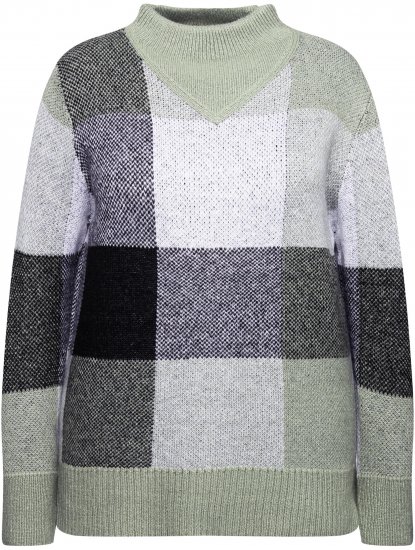 Ulla Popken Grand Check Long Sleeve Sweater Sage Green - Puloverji & jopice - 
