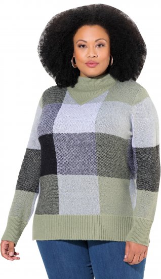 Ulla Popken Grand Check Long Sleeve Sweater Sage Green - Puloverji & jopice - 