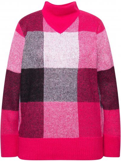 Ulla Popken Grand Check Long Sleeve Sweater Red Pink - Puloverji & jopice - 
