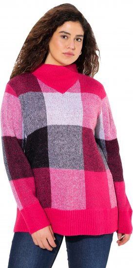 Ulla Popken Grand Check Long Sleeve Sweater Red Pink - Puloverji & jopice - 