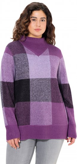 Ulla Popken Grand Check Long Sleeve Sweater Violet - Puloverji & jopice - 