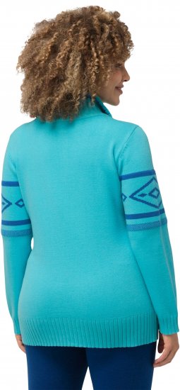 Ulla Popken Apres Ski Long Sleeve Troyer Collar Sweater Bright Turquoise - Puloverji & jopice - 