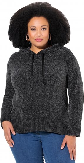 Ulla Popken Chenille Knit Hoodie Graphite Grey - Puloverji & jopice - 
