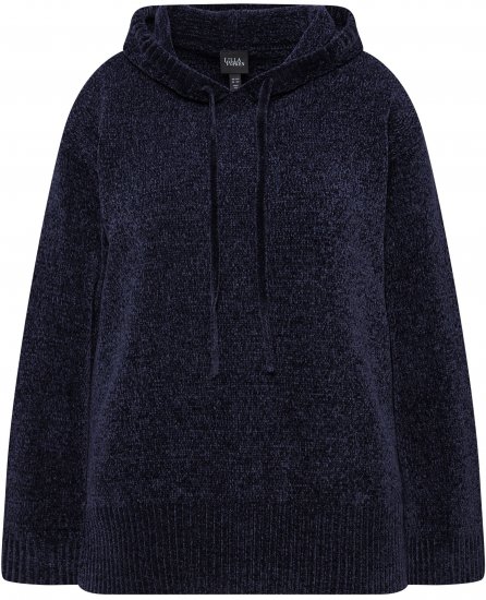 Ulla Popken Chenille Knit Hoodie Navy - Puloverji & jopice - 